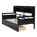 Twin Size Daybed, Wood Slat Support, With Bedside Shelves And Two Drawers, Espresso Espresso Solid Wood Mdf