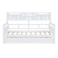 Twin Size Daybed, Wood Slat Support, With Bedside Shelves And Two Drawers, White White Solid Wood Mdf