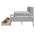 Full Size Daybed, Wood Slat Support, With Bedside Shelf And Two Drawers, Gray Gray Solid Wood Mdf