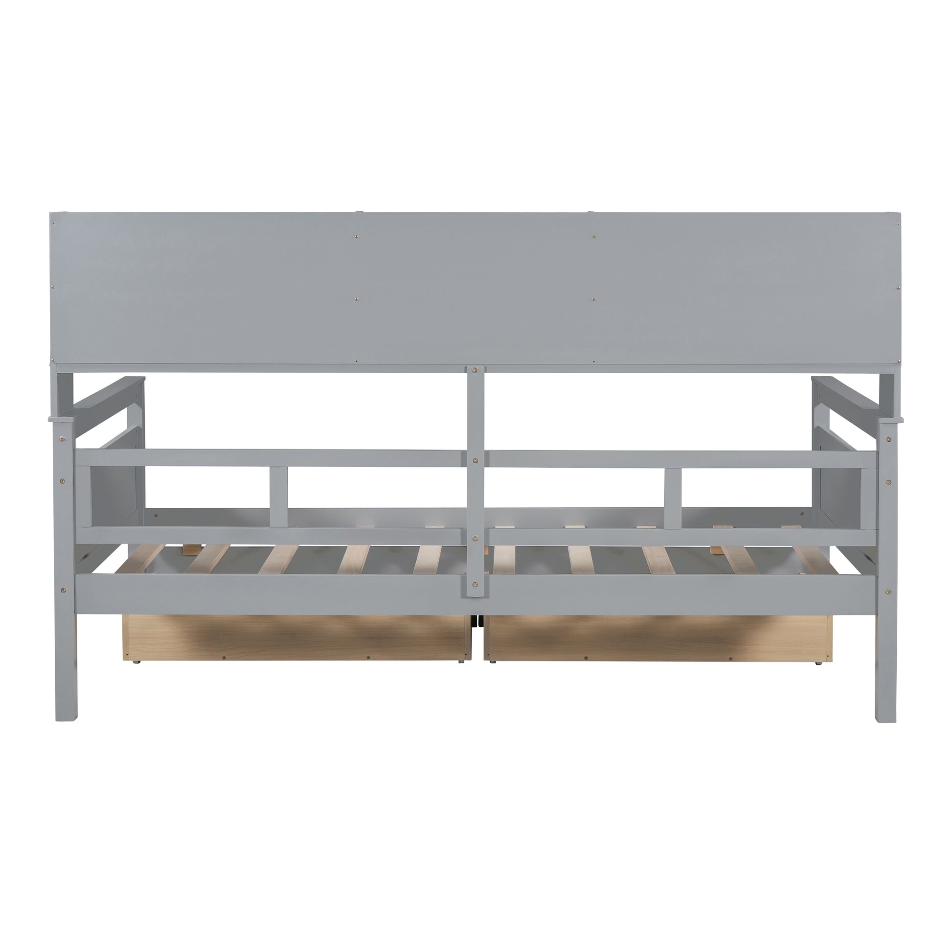 Twin Size Daybed, Wood Slat Support, With Bedside Shelves And Two Drawers, Gray Gray Solid Wood Mdf