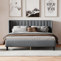 King Size Upholstered Platform Bed Frame With Headboard, Mattress Foundation, Wood Slat Support, Quiet, No Box Spring Needed, Easy To Assemble Light Grey Light Gray Wood