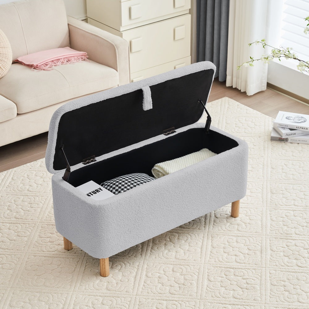 Basics Upholstered Storage Ottoman And Entryway Bench Grey Grey Boucle