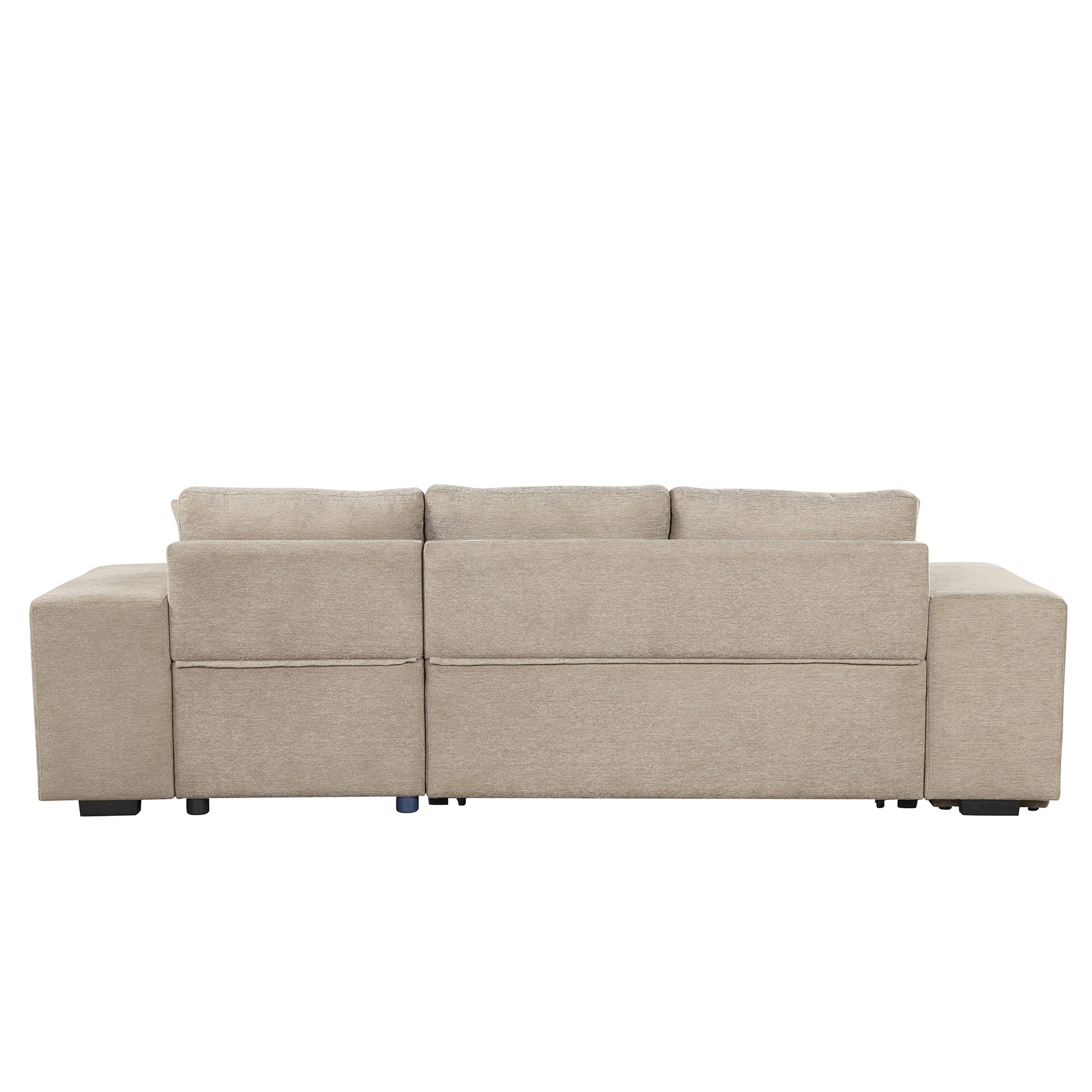 104.5" Modern L Shape 3 Seat Reversible Sectional Couch, Pull Out Sleeper Sofa With Storage Chaise And 2 Stools For Living Room Furniture Set, Cream Cream Foam Chenille 3 Seat