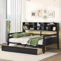 Full Size Daybed, Wood Slat Support, With Bedside Shelf And Two Drawers, Espresso Espresso Solid Wood Mdf