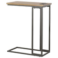 Gunmetal And Natural C Shape Snack Table With Power Outlet Brown Light Brown Built In Outlets Or Usb Primary Living Space Industrial Rectangular Rectangular Wood Sled