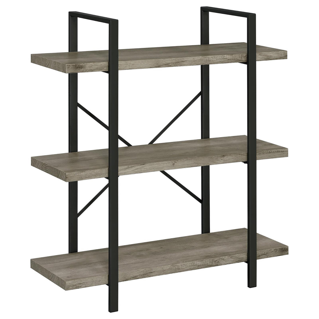 Grey Driftwood And Gunmetal 3 Tier Bookcase 3 Grey Gray Standard Vertical Office Open Back Wood Farmhouse,Rustic Wood