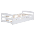 Twin Size Platform Bed With Twin Size Trundle, White Box Spring Not Required Twin White Wood Bedroom Pine