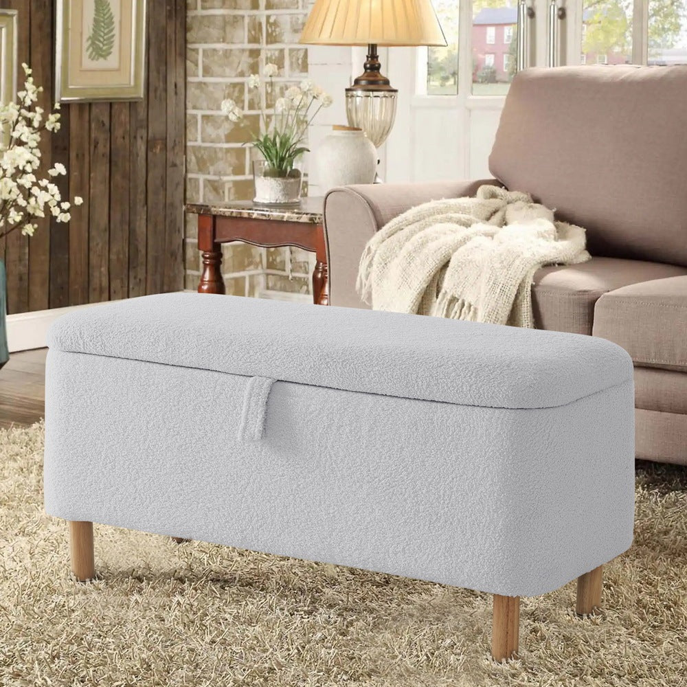 Basics Upholstered Storage Ottoman And Entryway Bench Grey Grey Boucle