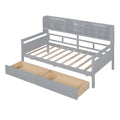 Twin Size Daybed, Wood Slat Support, With Bedside Shelves And Two Drawers, Gray Gray Solid Wood Mdf