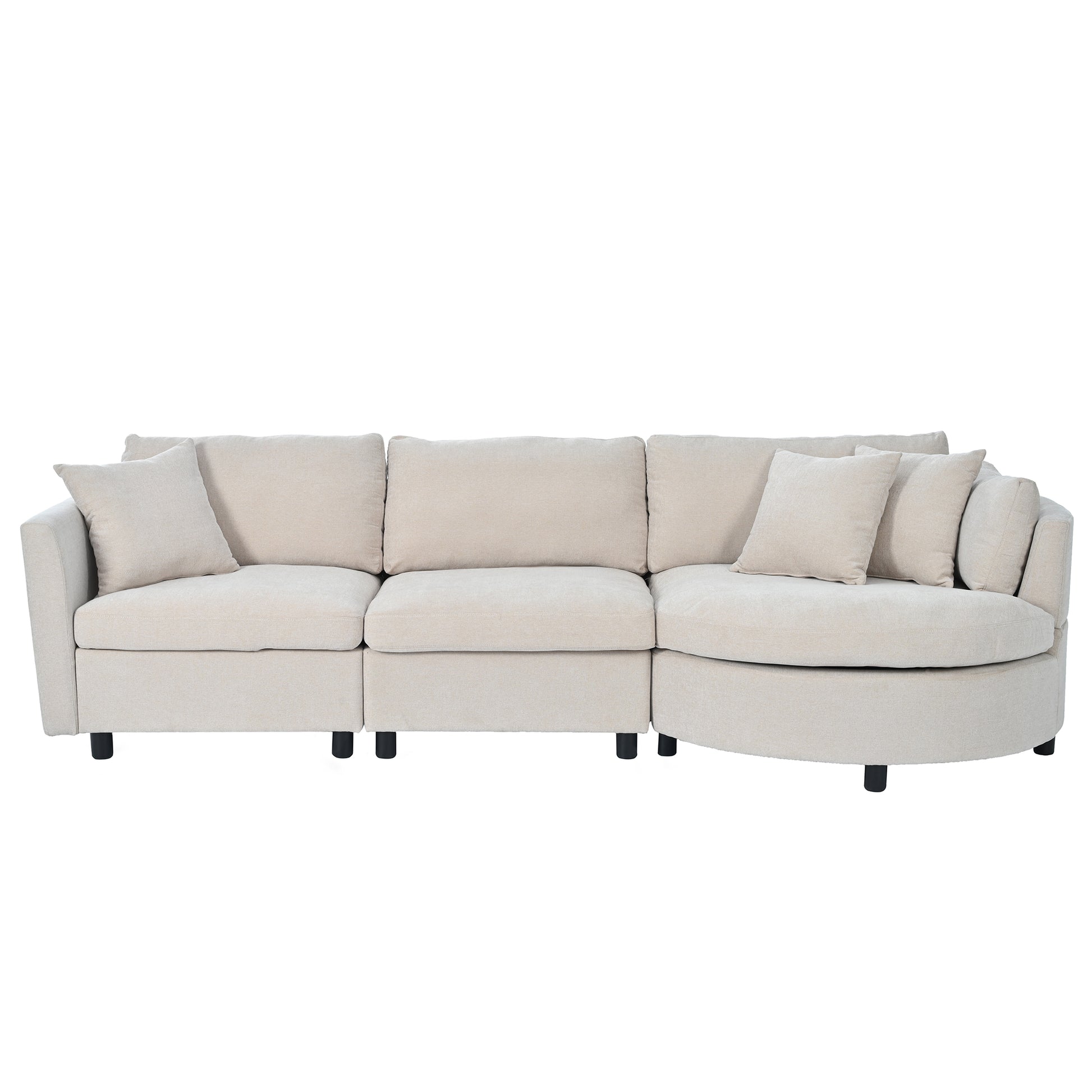 Three Indoor Cushioned Combination Sofas With Three Pillows And Curved Seat, For Living Room, Study Room, And Apartment Beige Polyester