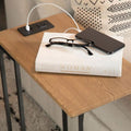 Gunmetal And Natural C Shape Snack Table With Power Outlet Brown Light Brown Built In Outlets Or Usb Primary Living Space Industrial Rectangular Rectangular Wood Sled