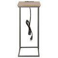 Gunmetal And Natural C Shape Snack Table With Power Outlet Brown Light Brown Built In Outlets Or Usb Primary Living Space Industrial Rectangular Rectangular Wood Sled