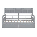 Twin Size Daybed, Wood Slat Support, With Bedside Shelves And Two Drawers, Gray Gray Solid Wood Mdf