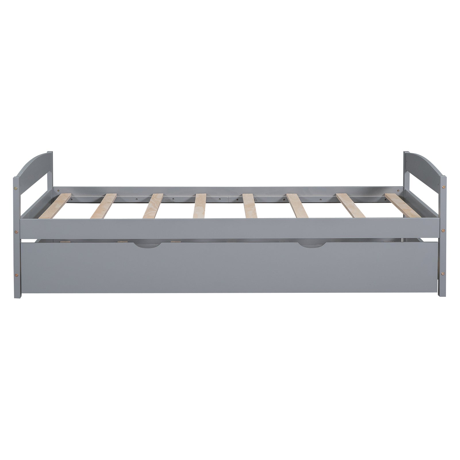 Twin Size Platform Bed With Twin Size Trundle, Gray Box Spring Not Required Twin Gray Wood Bedroom Pine