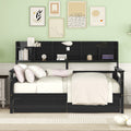 Twin Size Daybed, Wood Slat Support, With Bedside Shelves And Two Drawers, Espresso Espresso Solid Wood Mdf