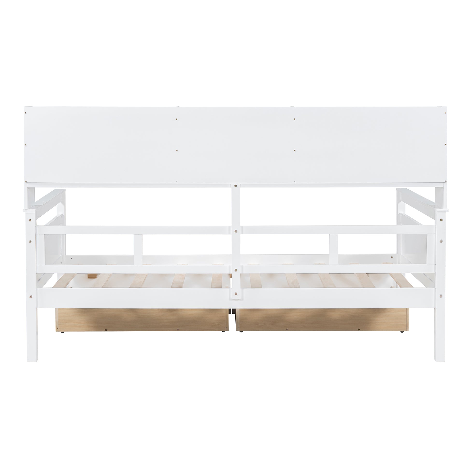 Twin Size Daybed, Wood Slat Support, With Bedside Shelves And Two Drawers, White White Solid Wood Mdf