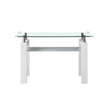 White Mdf Console Table, Tempered Glass Top, Modern Foyer Area Table White Mdf