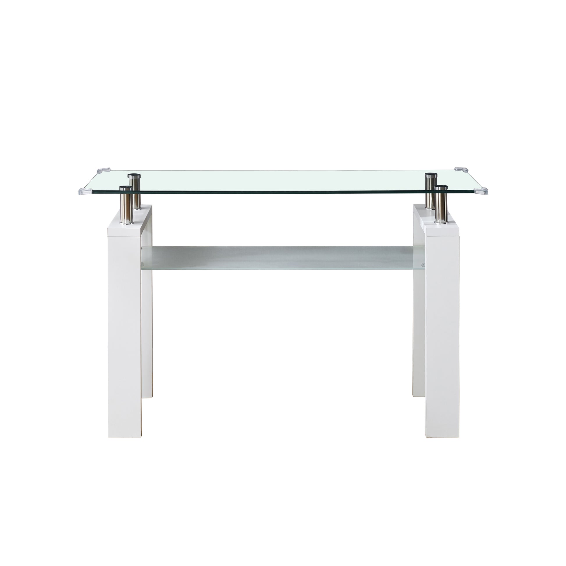 White Mdf Console Table, Tempered Glass Top, Modern Foyer Area Table White Mdf