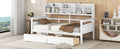 Twin Size Daybed, Wood Slat Support, With Bedside Shelves And Two Drawers, White White Solid Wood Mdf