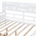 Full Size Daybed, Wood Slat Support, With Bedside Shelf And Two Drawers, White White Solid Wood Mdf