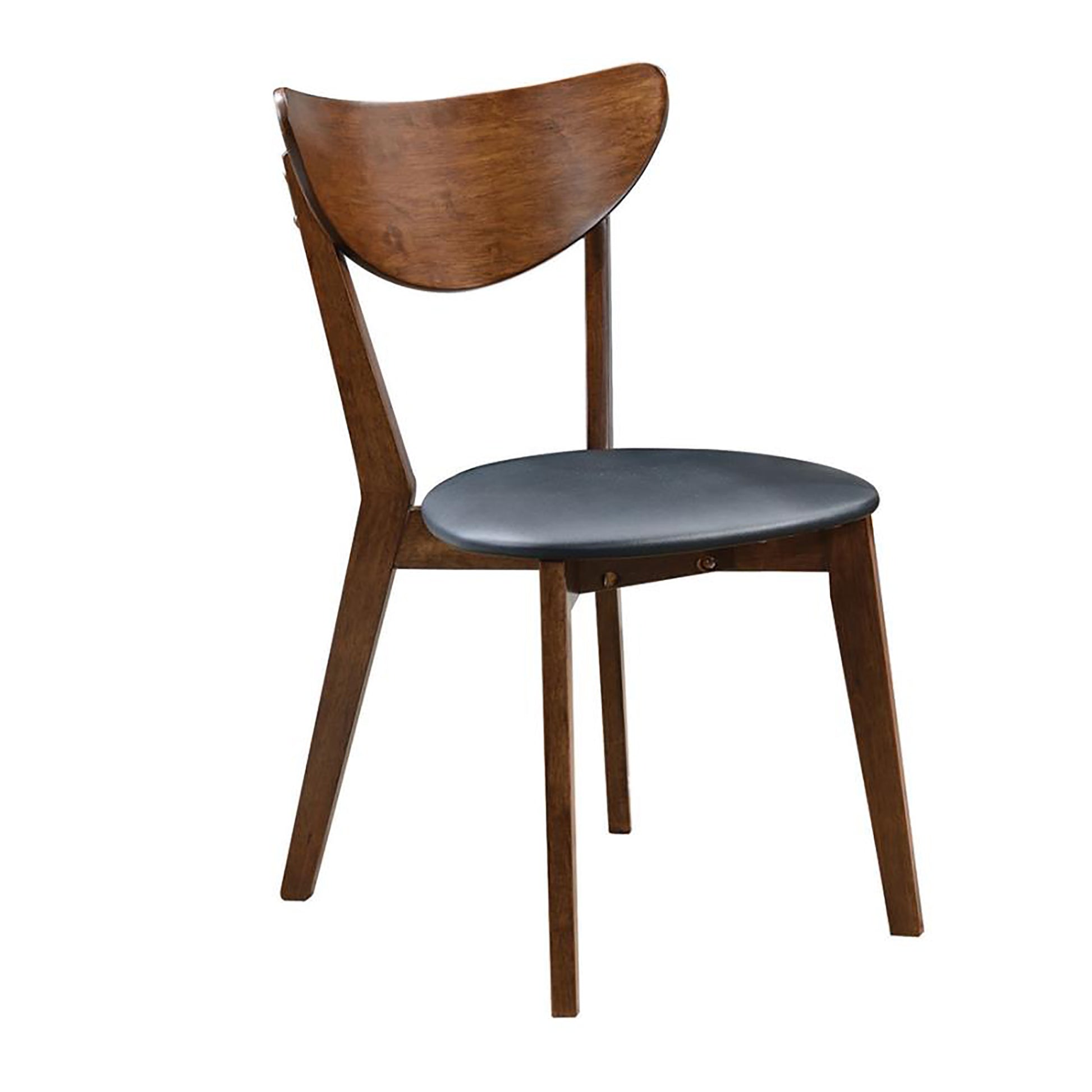 Dark Walnut And Black Open Back Side Chairs Set Of 2 Solid Black Brown Dining Room Foam Spot Clean Mid Century Modern Side Chair Rubberwood Open Back Foam Faux Leather