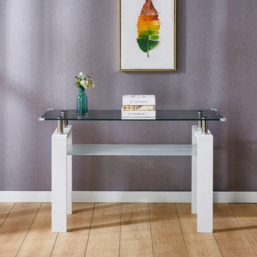 White Mdf Console Table, Tempered Glass Top, Modern Foyer Area Table White Mdf