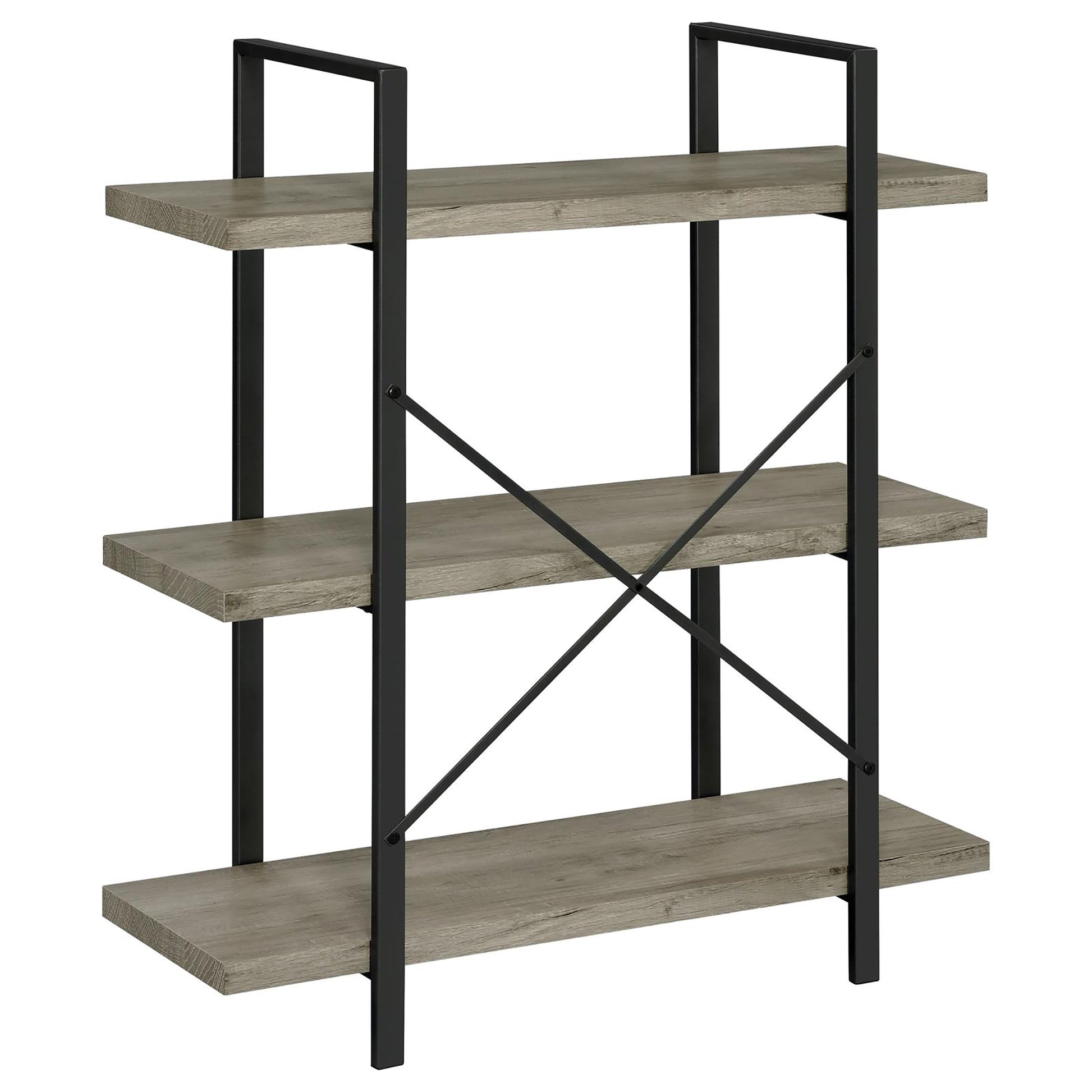 Grey Driftwood And Gunmetal 3 Tier Bookcase 3 Grey Gray Standard Vertical Office Open Back Wood Farmhouse,Rustic Wood