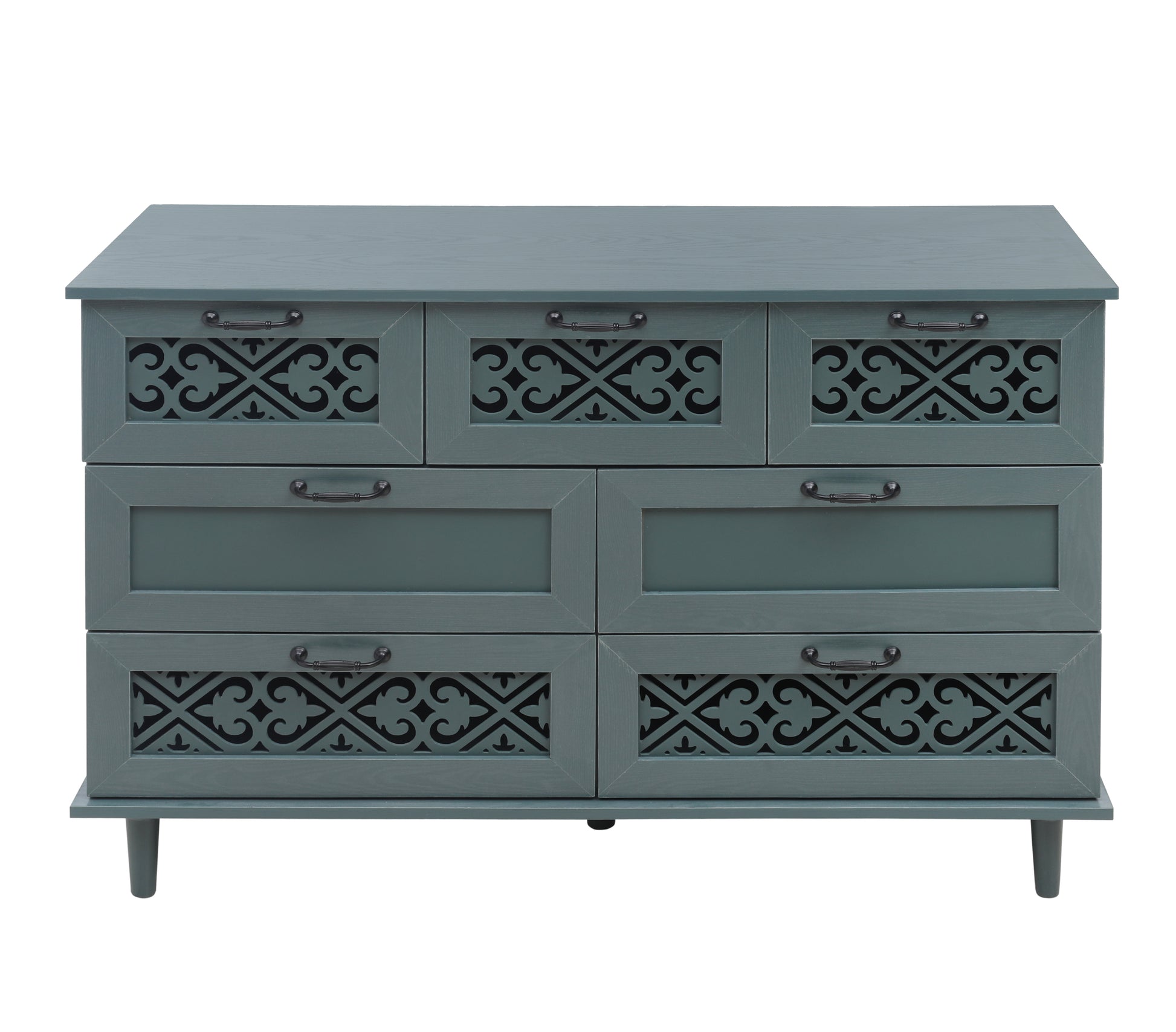 7 Drawer Cabinet, American Furniture, Suitable For Bedroom, Living Room, Study Dark Green Particle Board