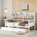 Twin Size Daybed, Wood Slat Support, With Bedside Shelves And Two Drawers, White White Solid Wood Mdf