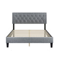 Queen Size Panel Bed Frame With Adjustable Button Tufted Headboard For Bedroom Linen Upholstered Wood Slat Support Easy Assembly,Light Grey Light Grey Wood