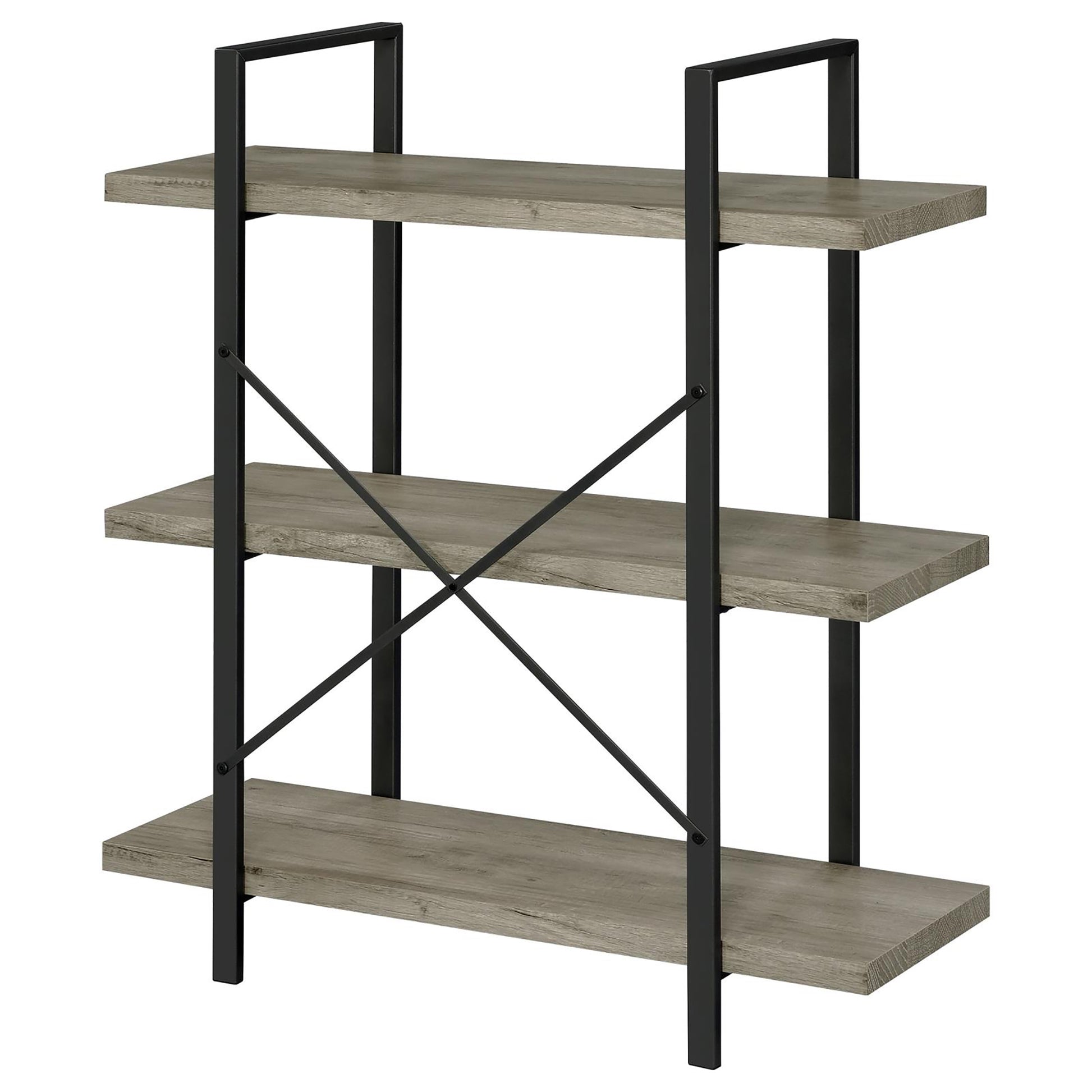 Grey Driftwood And Gunmetal 3 Tier Bookcase 3 Grey Gray Standard Vertical Office Open Back Wood Farmhouse,Rustic Wood