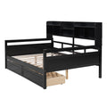 Full Size Daybed, Wood Slat Support, With Bedside Shelf And Two Drawers, Espresso Espresso Solid Wood Mdf