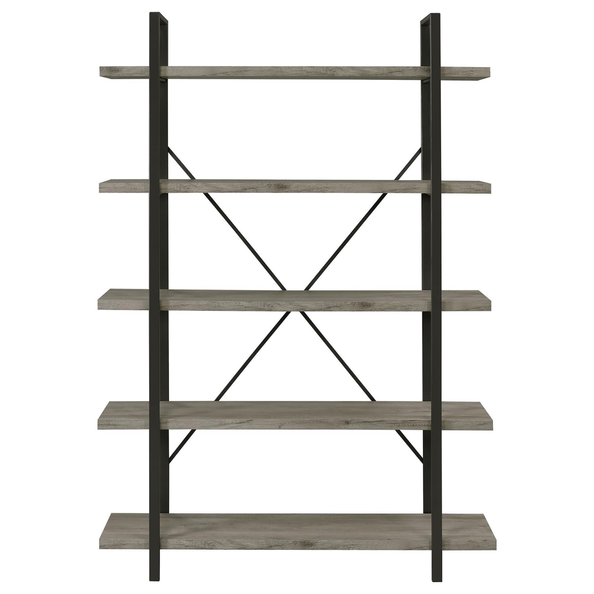 Grey Driftwood And Gunmetal 5 Tier Bookcase 5 Grey Gray Standard Vertical Office Open Back Wood Farmhouse,Rustic Wood