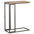 Gunmetal And Natural C Shape Snack Table With Power Outlet Brown Light Brown Built In Outlets Or Usb Primary Living Space Industrial Rectangular Rectangular Wood Sled