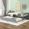 Twin Size Platform Bed With Twin Size Trundle, Gray Box Spring Not Required Twin Gray Wood Bedroom Pine