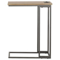 Gunmetal And Natural C Shape Snack Table With Power Outlet Brown Light Brown Built In Outlets Or Usb Primary Living Space Industrial Rectangular Rectangular Wood Sled