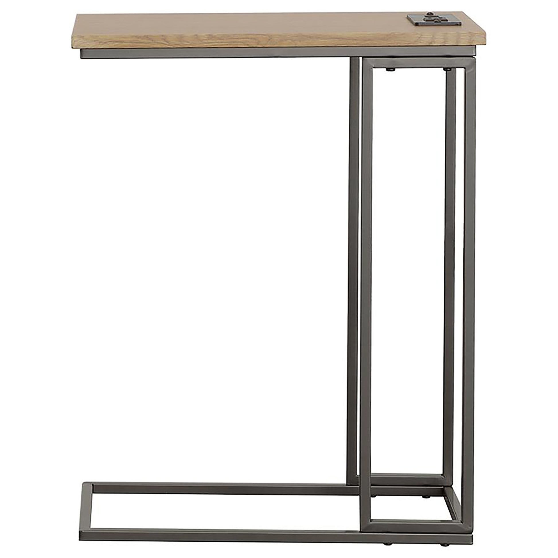 Gunmetal And Natural C Shape Snack Table With Power Outlet Brown Light Brown Built In Outlets Or Usb Primary Living Space Industrial Rectangular Rectangular Wood Sled