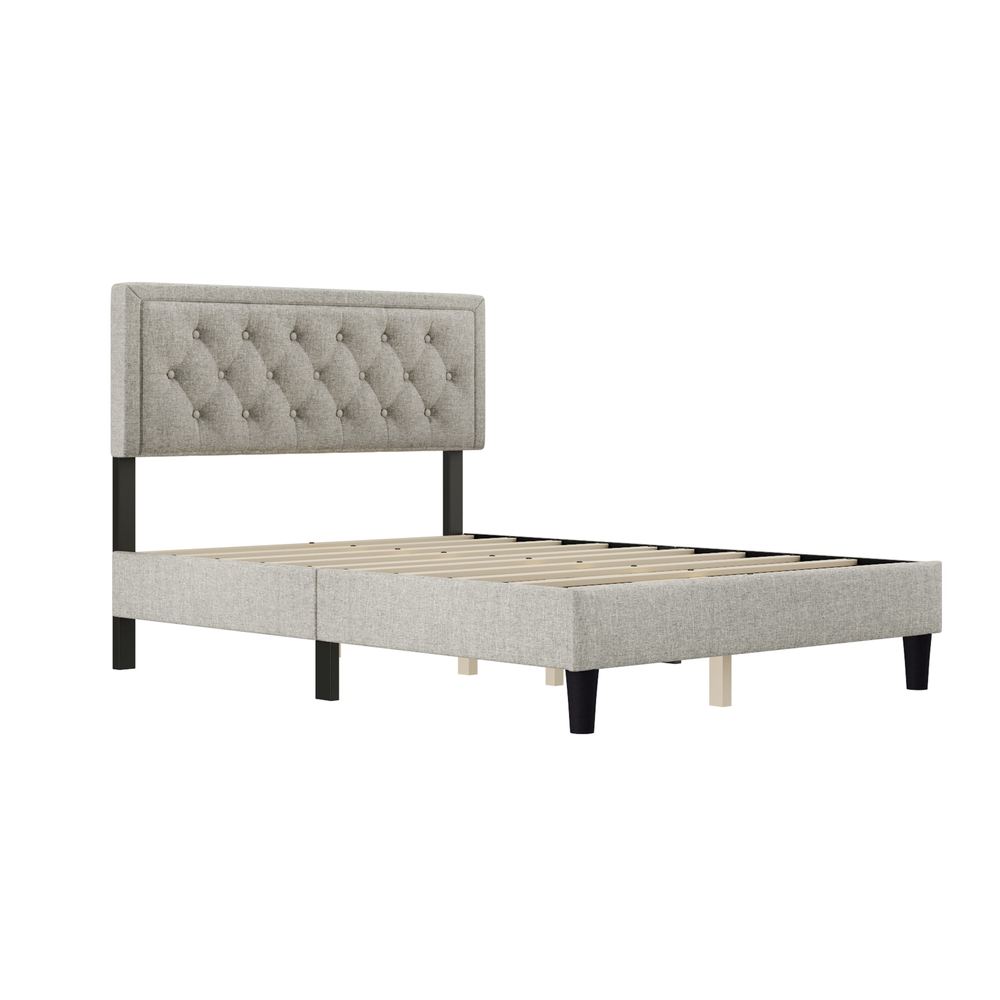 Queen Size Panel Bed Frame With Adjustable Button Tufted Headboard For Bedroom Linen Upholstered Wood Slat Support Easy Assembly,Linen Beige Beige Wood