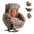 Power Lift Recliner Chair Recliners For Elderly With Heat And Massage Recliner Chair For Living Room With Infinite Position And Side Pocket,Usb Charge Port Brown Brown Power Push Button Soft Heavy Duty Cotton Wood Metal