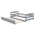 Twin Size Platform Bed With Twin Size Trundle, Gray Box Spring Not Required Twin Gray Wood Bedroom Pine