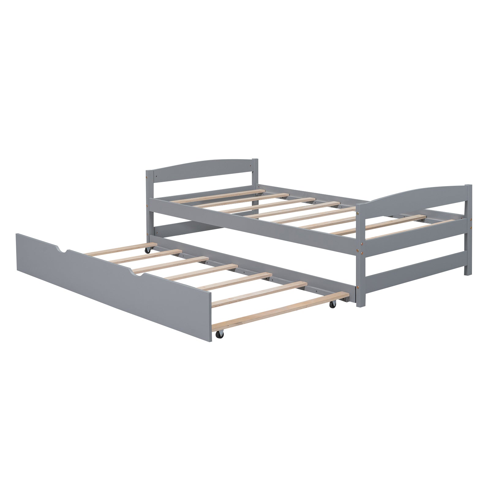 Twin Size Platform Bed With Twin Size Trundle, Gray Box Spring Not Required Twin Gray Wood Bedroom Pine