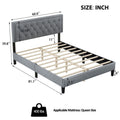 Queen Size Panel Bed Frame With Adjustable Button Tufted Headboard For Bedroom Linen Upholstered Wood Slat Support Easy Assembly,Light Grey Light Grey Wood