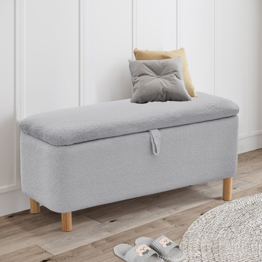 Basics Upholstered Storage Ottoman And Entryway Bench Grey Grey Boucle