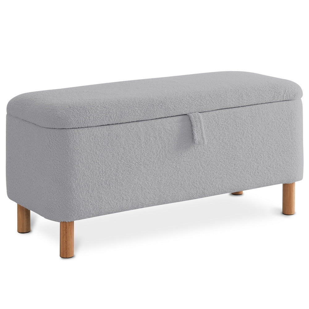 Basics Upholstered Storage Ottoman And Entryway Bench Grey Grey Boucle