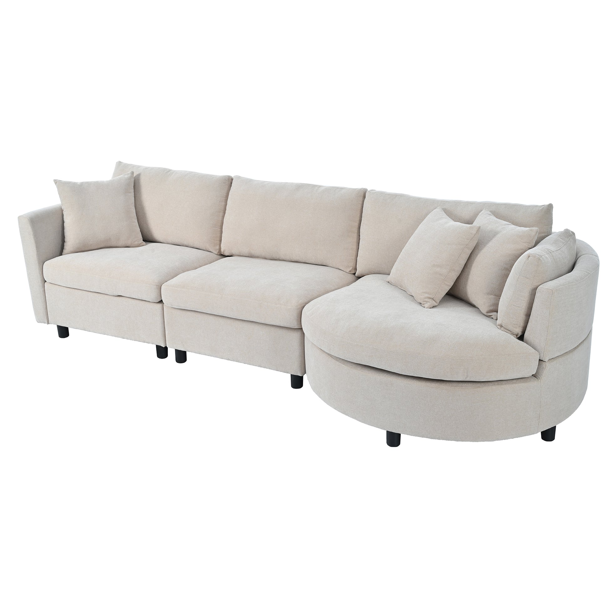 Three Indoor Cushioned Combination Sofas With Three Pillows And Curved Seat, For Living Room, Study Room, And Apartment Beige Polyester