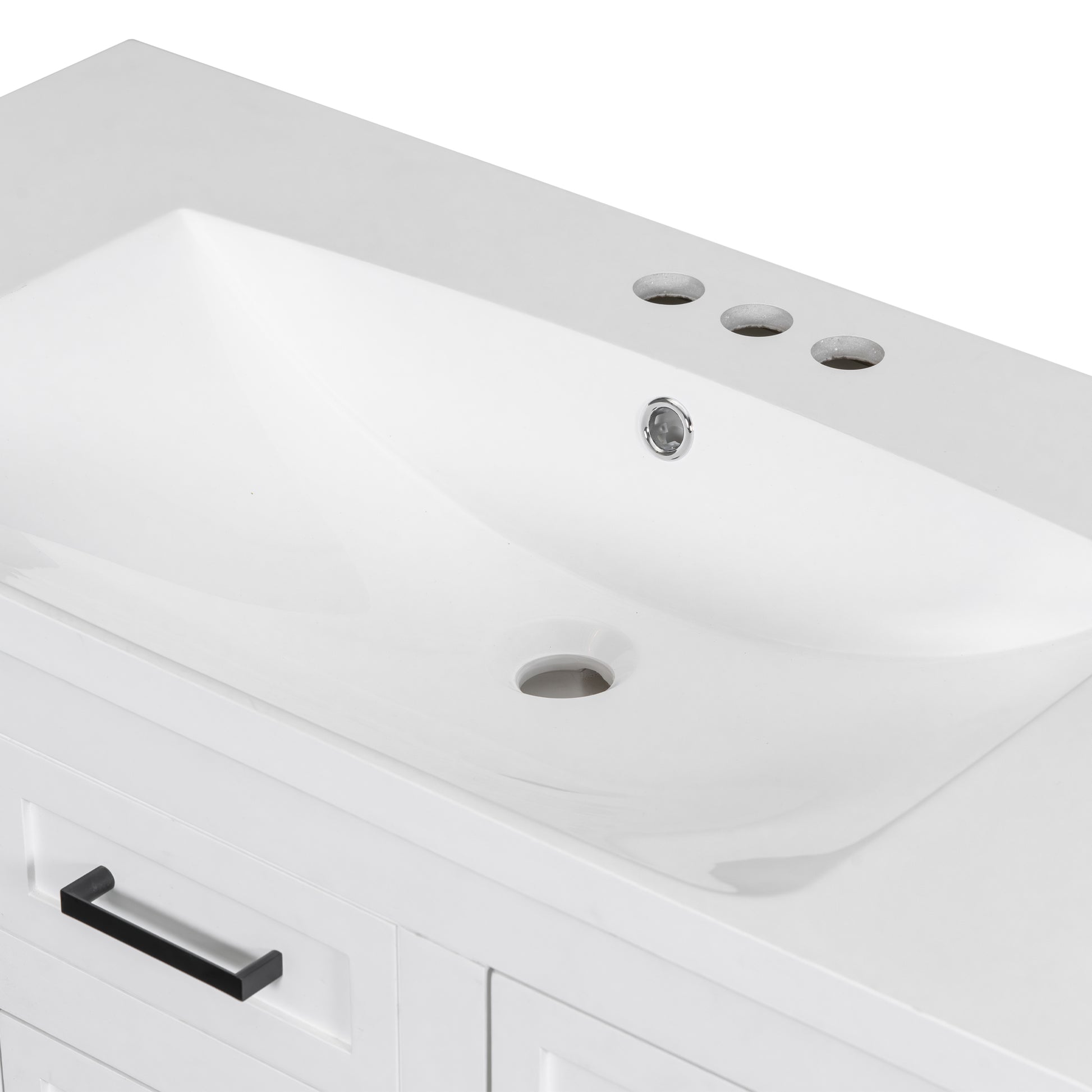 36" Bathroom Vanity Cabinet With Resin Integrated Sink 4 Drawers, 2 Doors White Solid Wood Mdf Resin