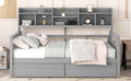 Full Size Daybed, Wood Slat Support, With Bedside Shelf And Two Drawers, Gray Gray Solid Wood Mdf