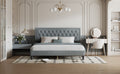 King Size Panel Bed Frame With Adjustable Button Tufted Headboard For Bedroom Linen Upholstered Wood Slat Support Easy Assembly,Light Grey Light Gray Wood