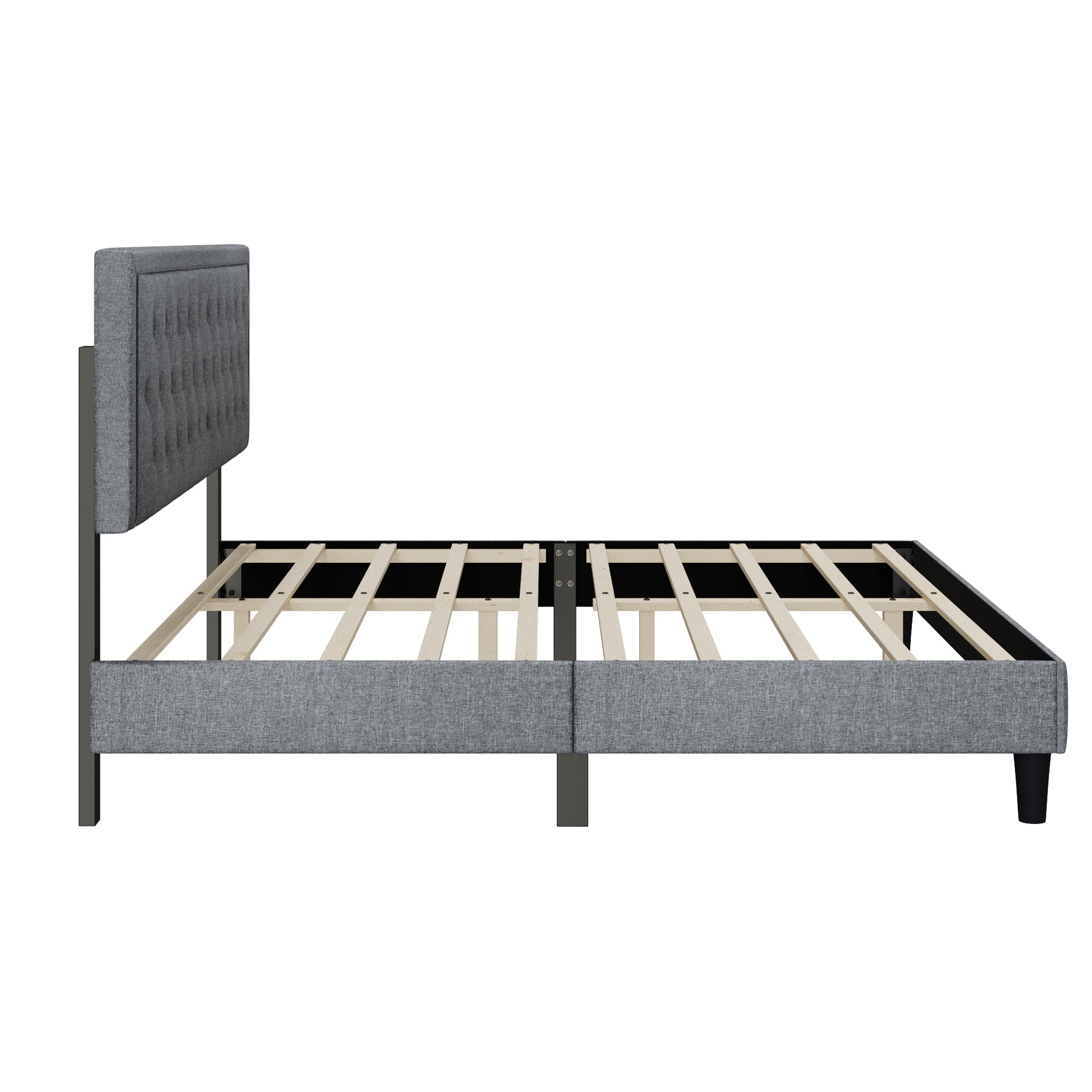 King Size Panel Bed Frame With Adjustable Button Tufted Headboard For Bedroom Linen Upholstered Wood Slat Support Easy Assembly,Light Grey Light Gray Wood