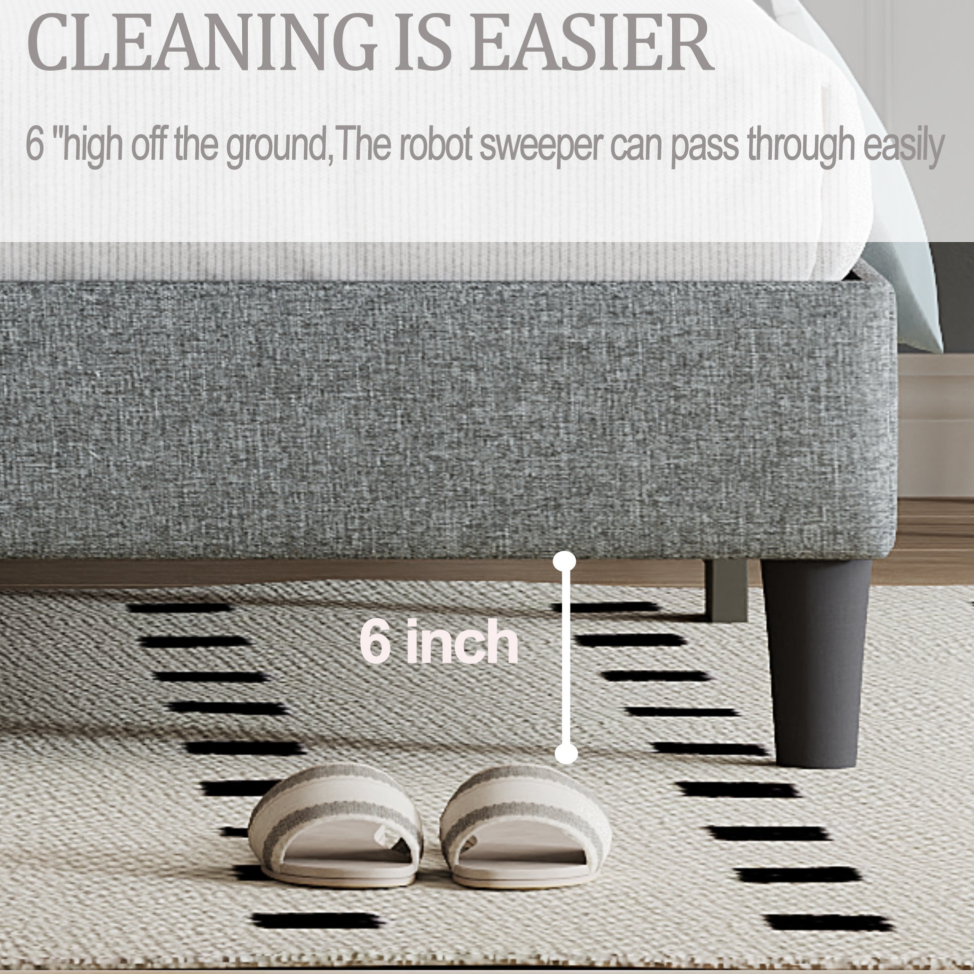 King Size Panel Bed Frame With Adjustable Button Tufted Headboard For Bedroom Linen Upholstered Wood Slat Support Easy Assembly,Light Grey Light Gray Wood